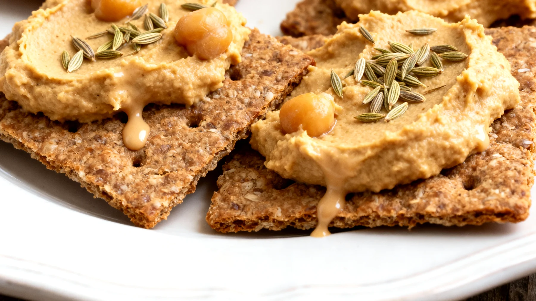 Cracker di segale integrale con hummus di ceci e semi di finocchio"