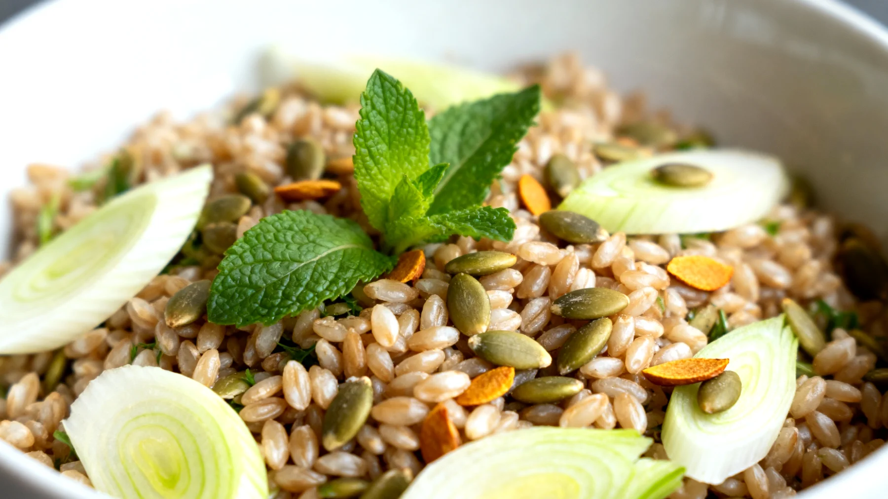 Insalata di farro con finocchio, menta e semi di zucca"