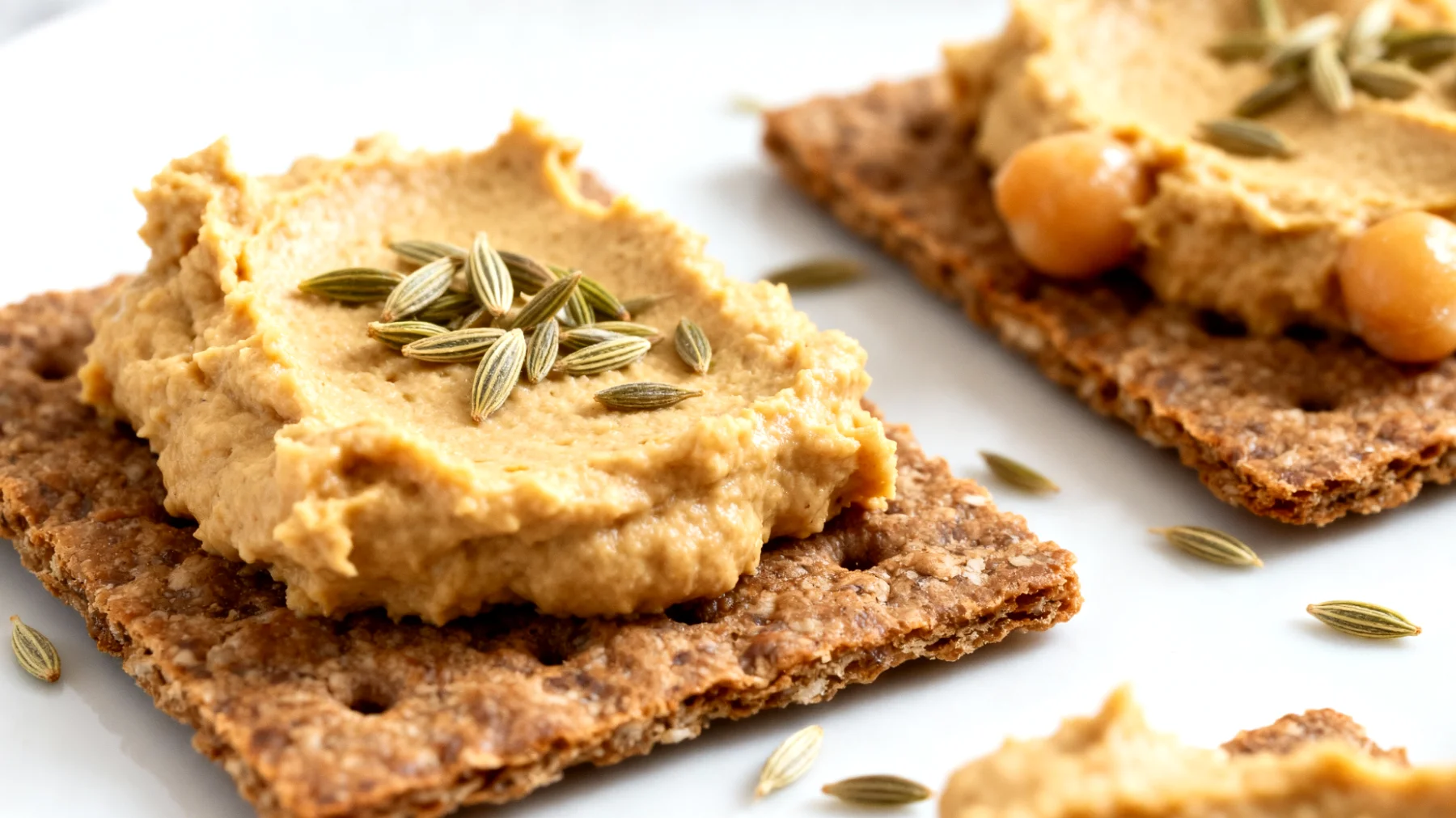 Cracker di segale con hummus di ceci e semi di finocchio"