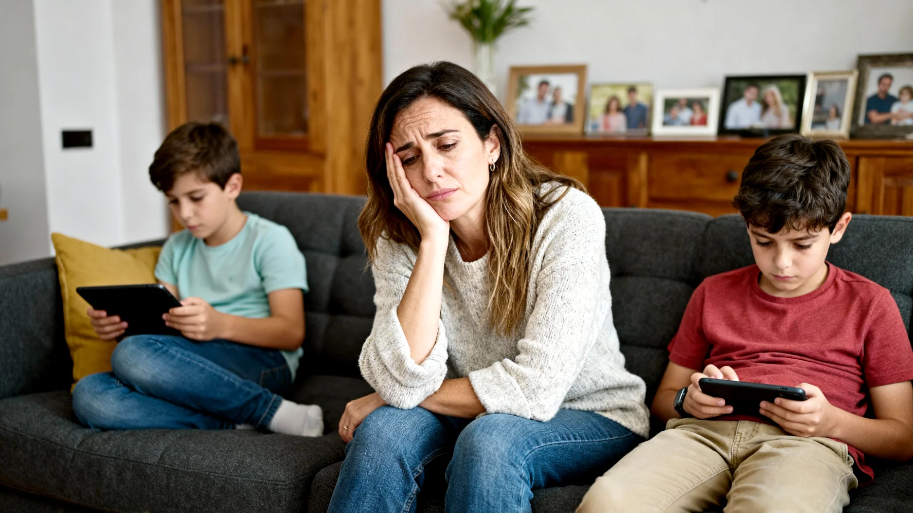 Una mamma si trova in difficoltà nel gestire il rapporto con i suoi bambini a causa di contrasti generazionali legati a differenze nei valori, nelle aspettative educative e negli stili di vita tra ciò che lei ha vissuto nella sua infanzia e ciò che i suoi figli sperimentano oggi, creando incomprensioni e distanza emotiva"